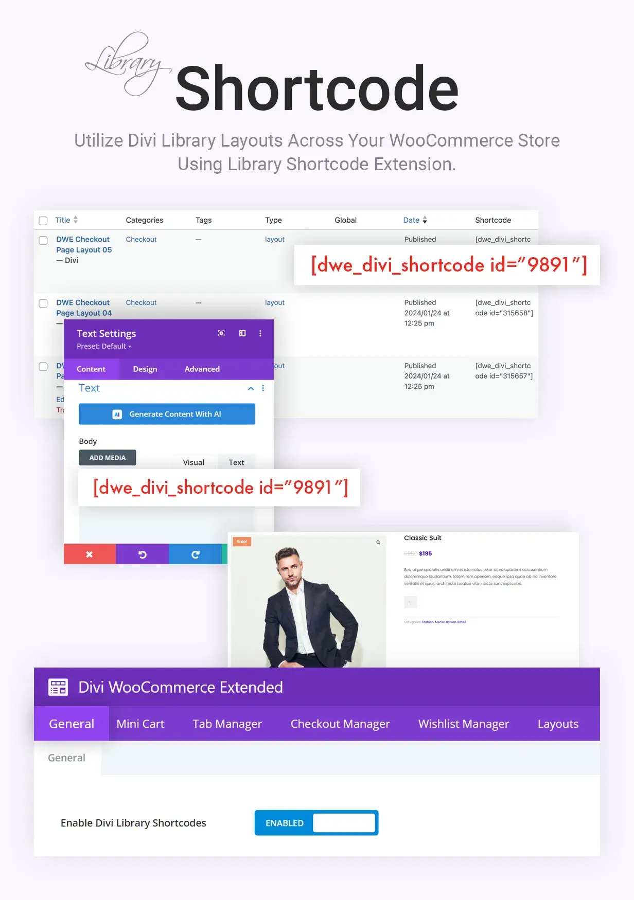 Woo Divi Library Shortcodes