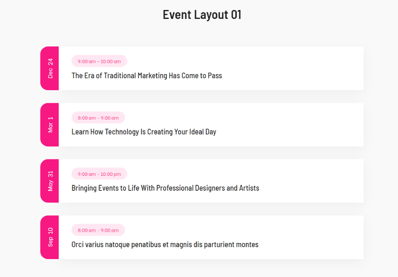 Divi Events Calendar Layout 1