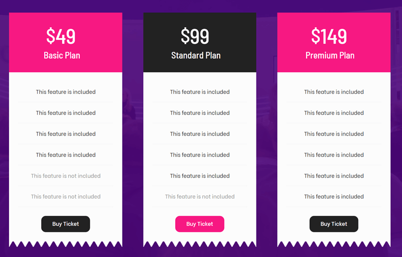 Divi Events Pricing Layouts