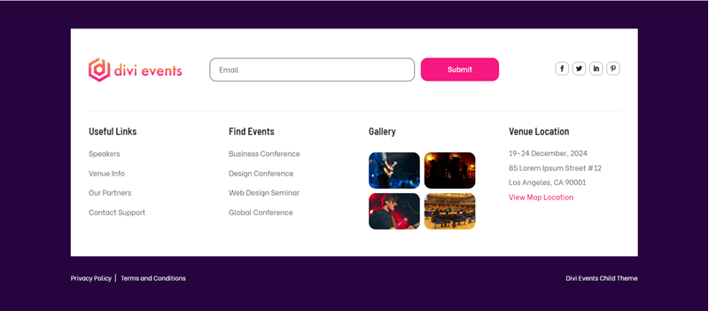 Divi Theme for Events Footer
