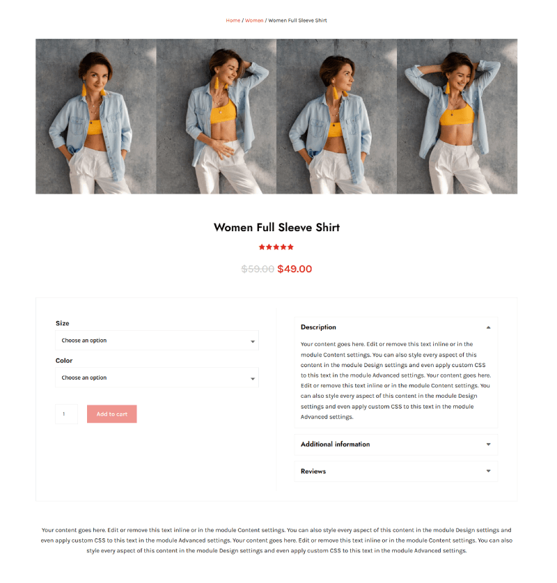 Product page layout with product image as hero to optimize eCommerce website