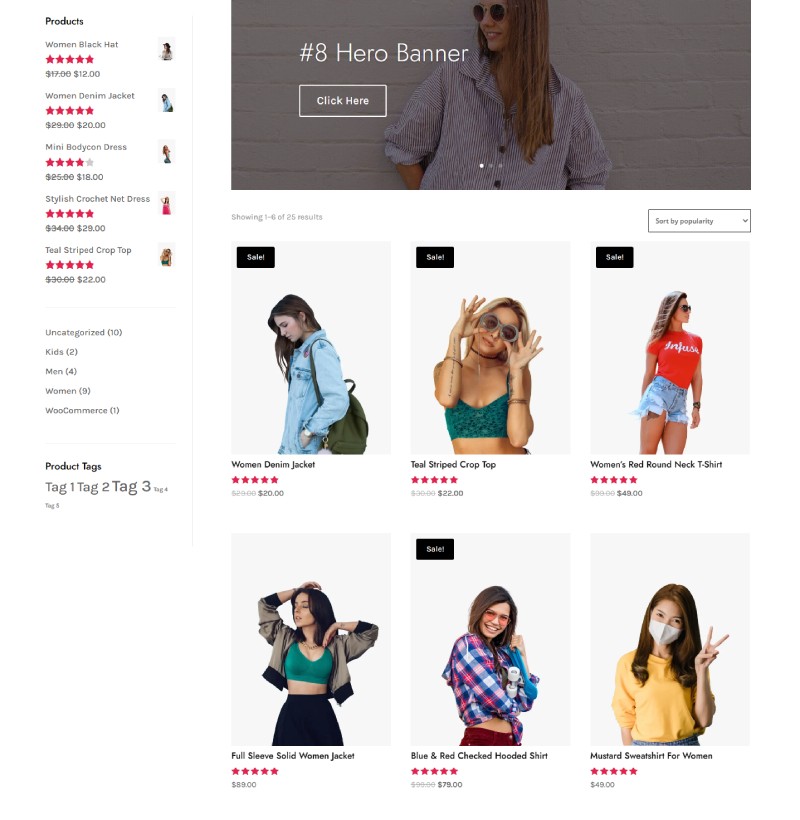 Shop page layout with popular products