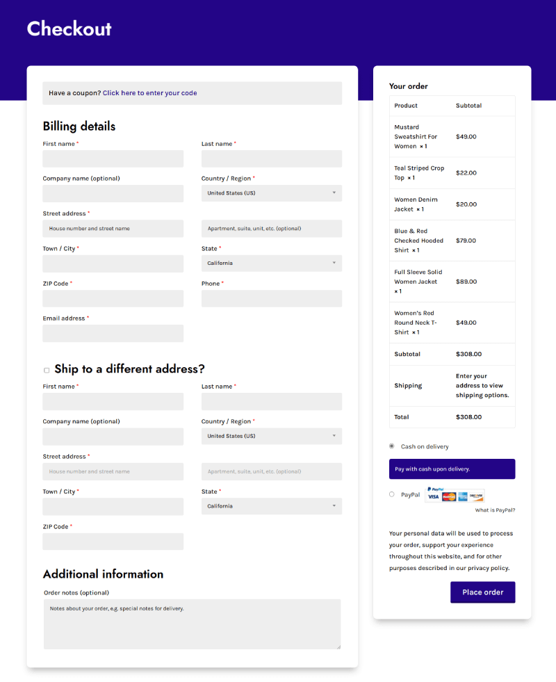 Smooth and clean checkout page