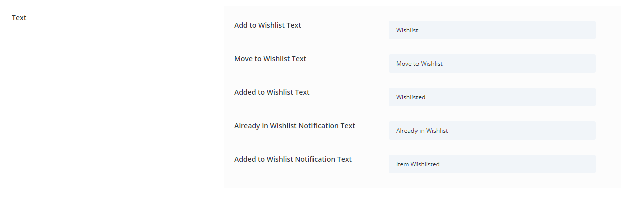 Wishlist Button Custom Text Fields