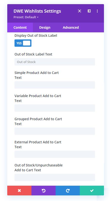 Wishlist page module custom label fields