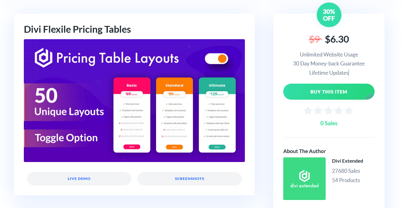 Divi Pricing Tables Layout pack