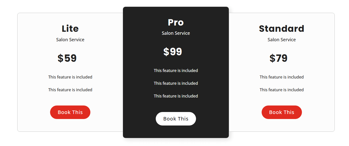 Horizontal Pricing Table Layout
