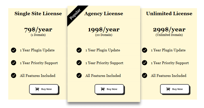 Pricing Table With Similarities