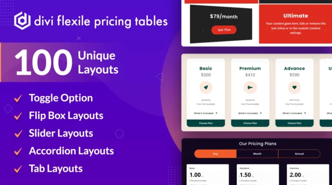 Pricing Table Layouts for Divi
