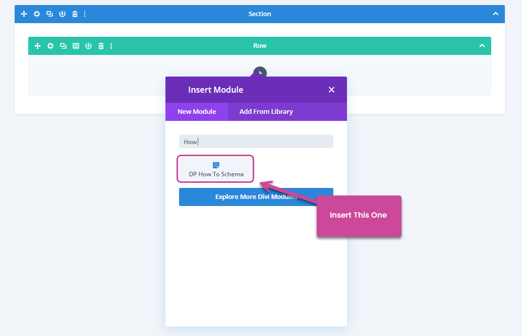 Inserting the HowTo Schema module for DIY blog in Divi