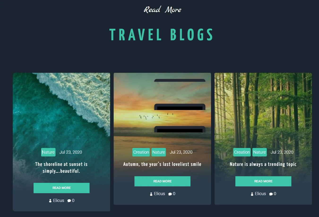 Blog slider on a travel website