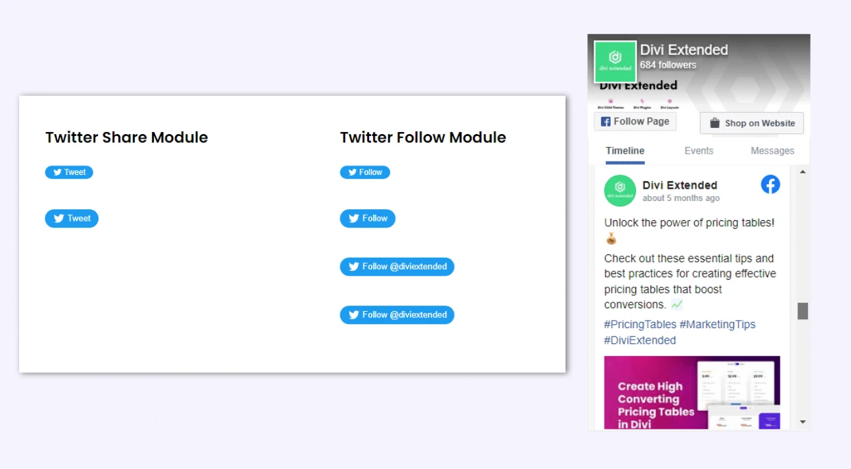 Divi Plus Facebook and Twitter modules