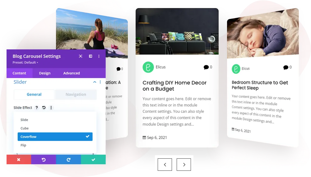 Divi carousel 4 slider effect blog carousel