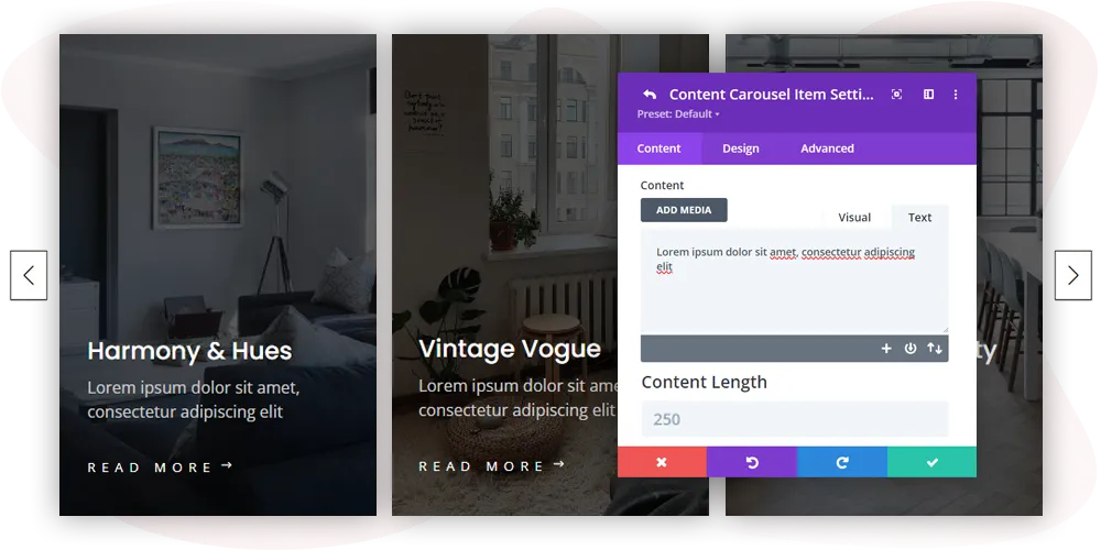 Divi content length content carousel