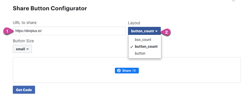 share button configurator of facebook