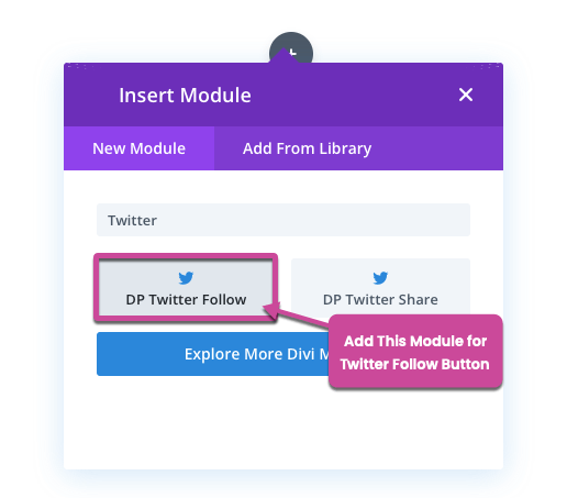 Twitter Follow button module of Divi Plus
