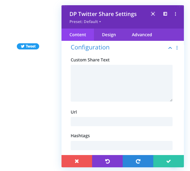 Twitter Share button after using Divi Plus module