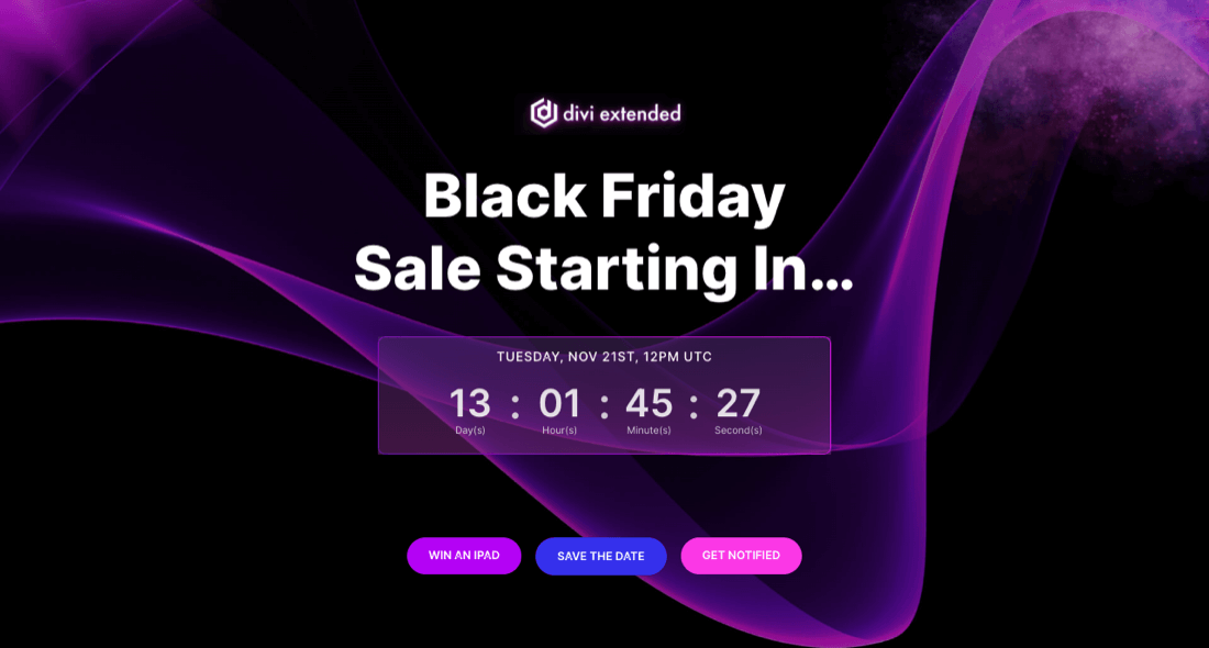 Black Friday homepage 2023 Divi Extended