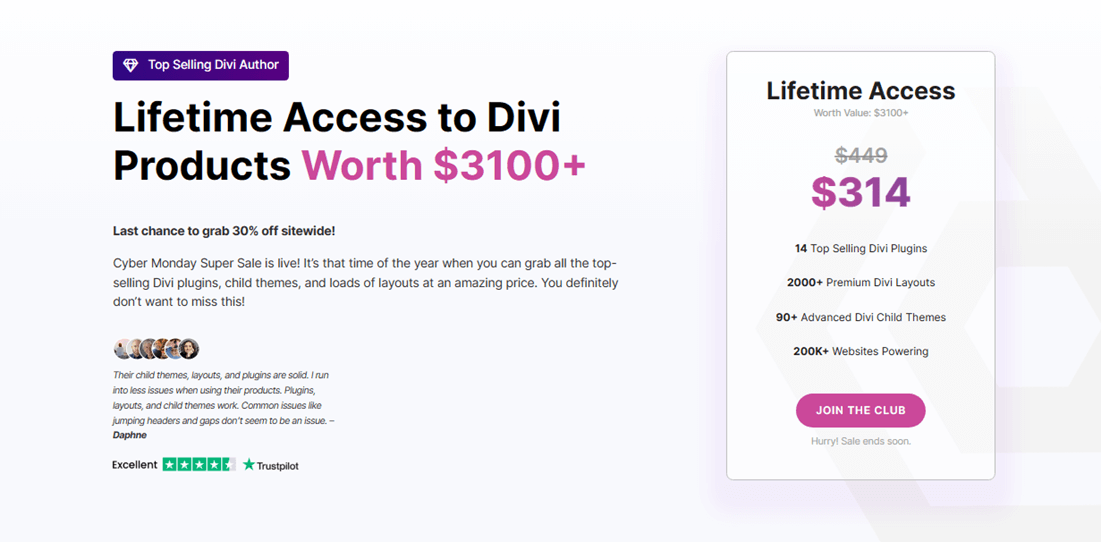 Divi Extended lifetime access homepage