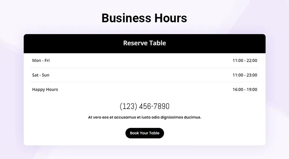 Divi business hours module