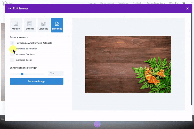 Enhancing existing image with Divi AI