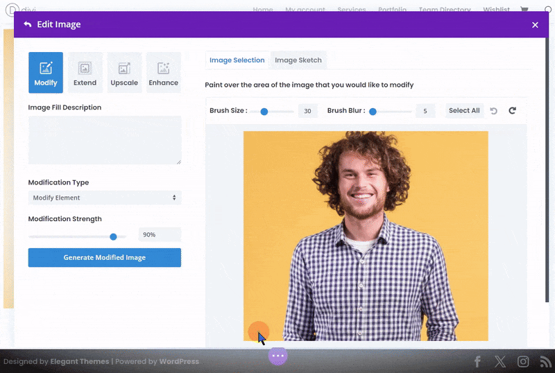 Modify existing image background with Divi AI 