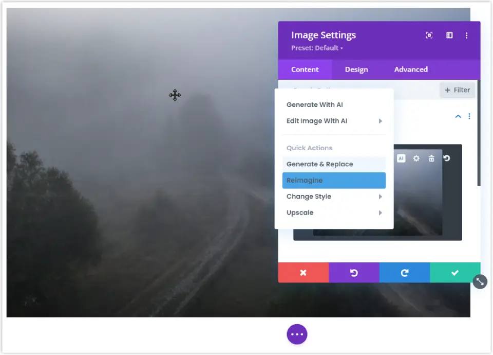 Reimagine image with Divi Ai tool