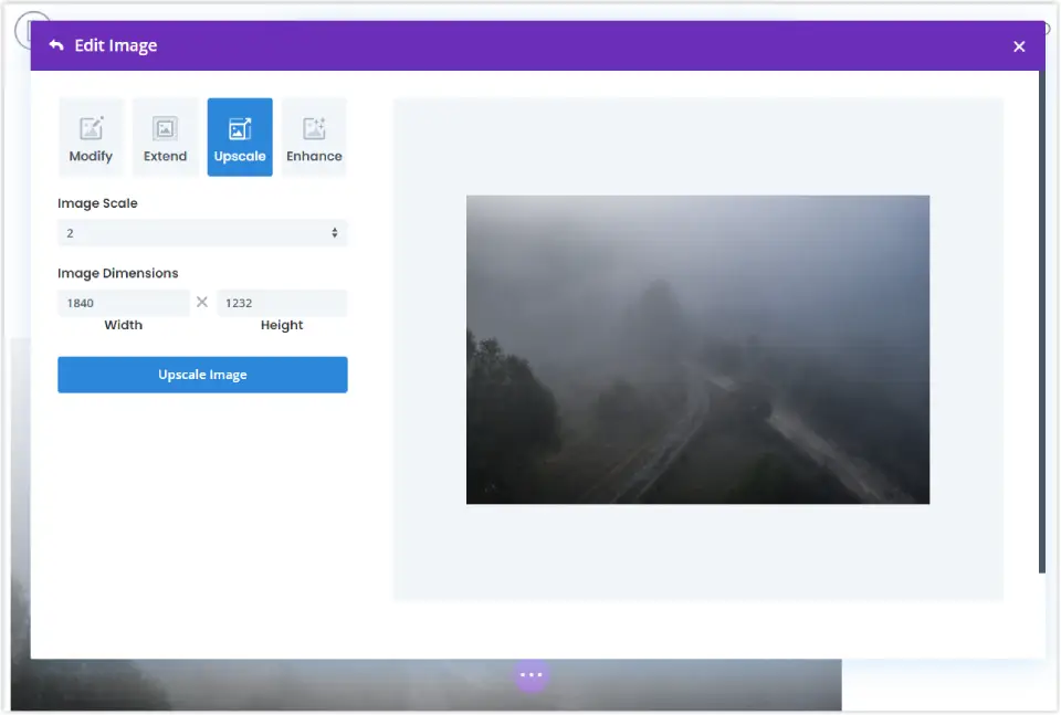 Upscale image with Divi AI image