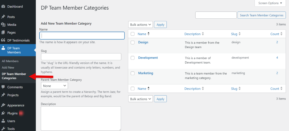 wordpress member directory add departments