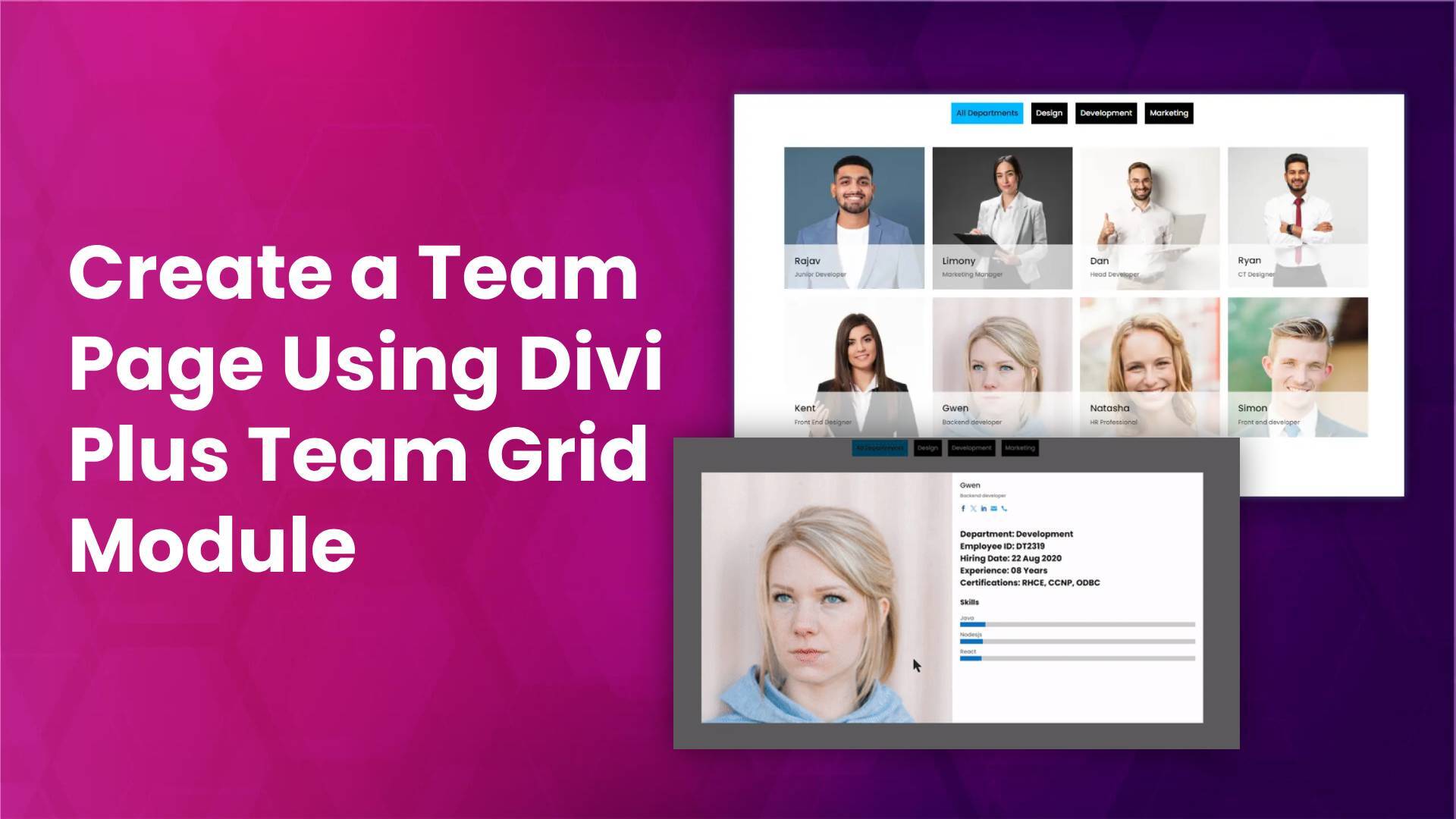 Create an interactive Team page Using Divi Plus Team Grid Module