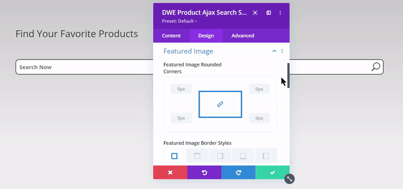 Search result item styling in Divi Ajax search in WooCommerce 