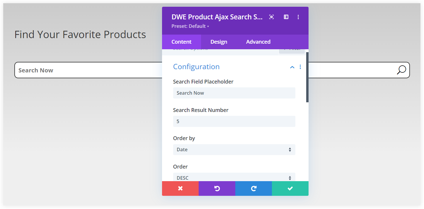 Configure Divi Ajax search in WooCommerce