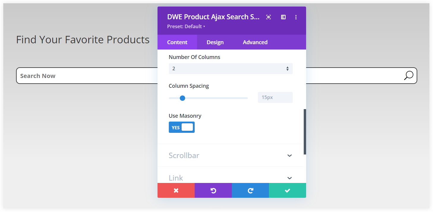 Multiple columns Divi Ajax search in WooCommerce 