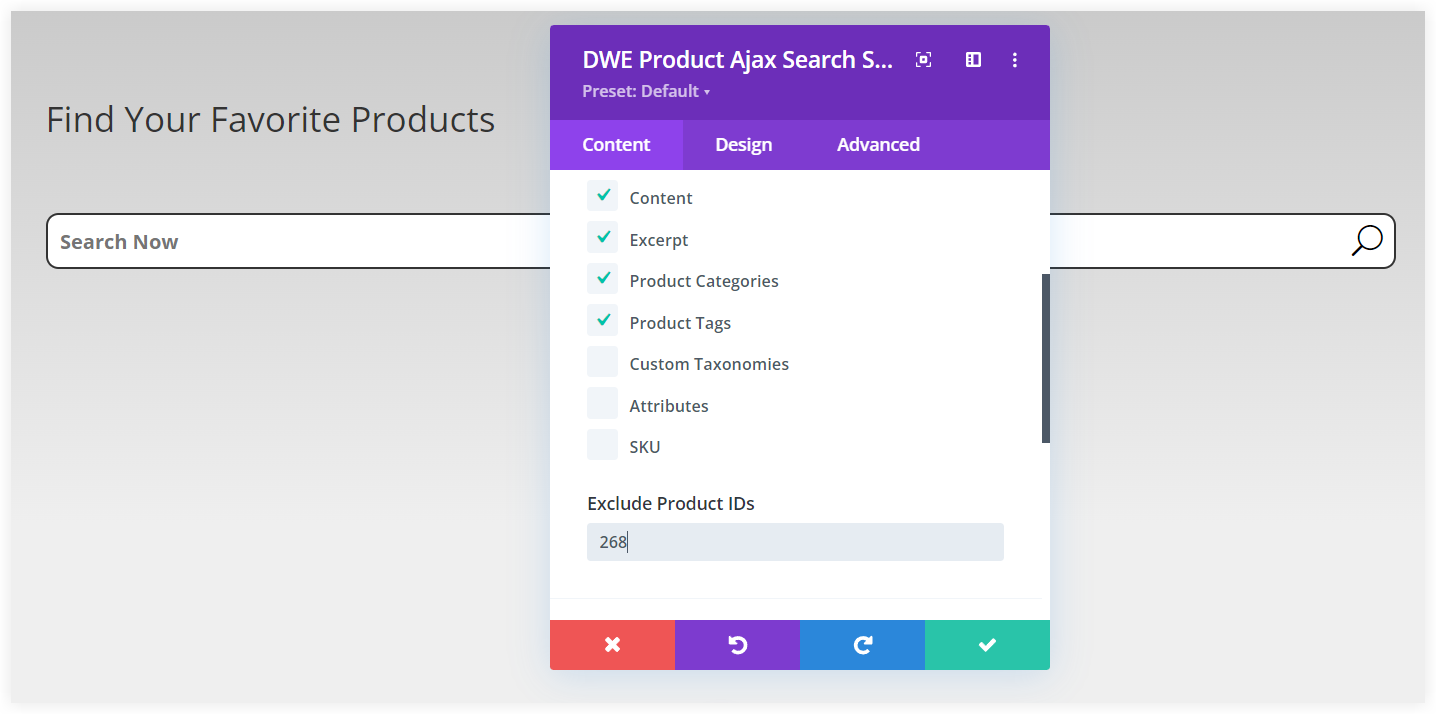 Exclude product in Divi Ajax search in WooCommerce 