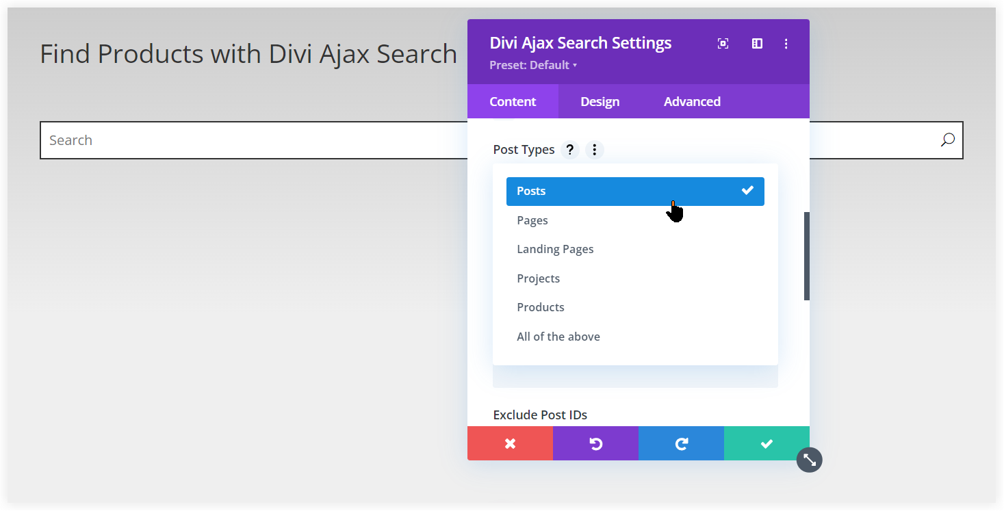 Divi ajax search plugin configure 