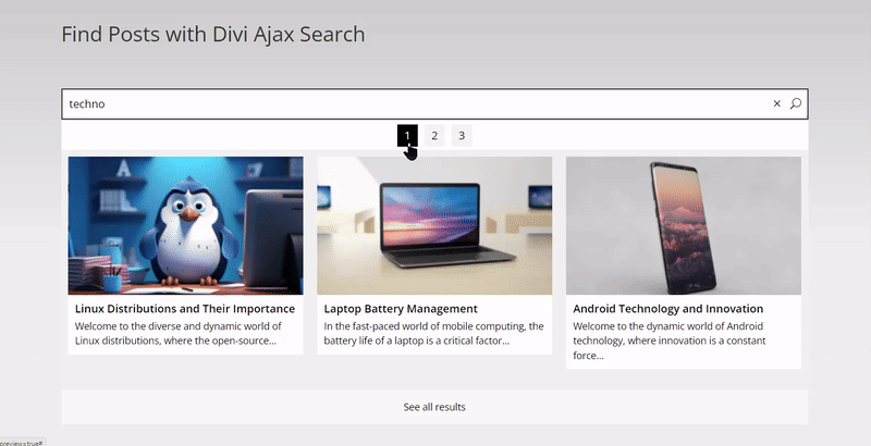 Find posts using Divi ajax search plugin 