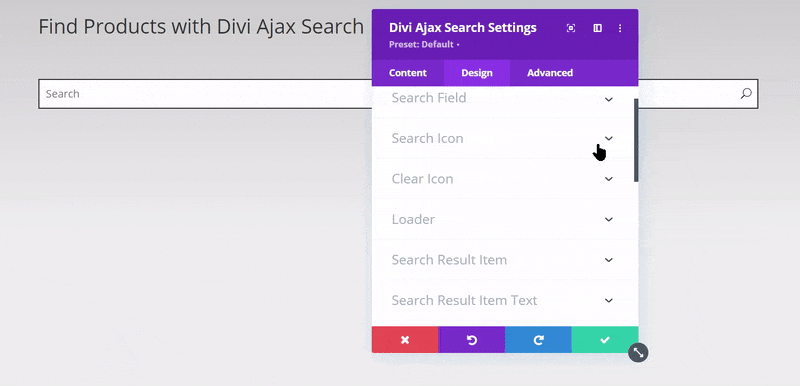 Ajax search styling option