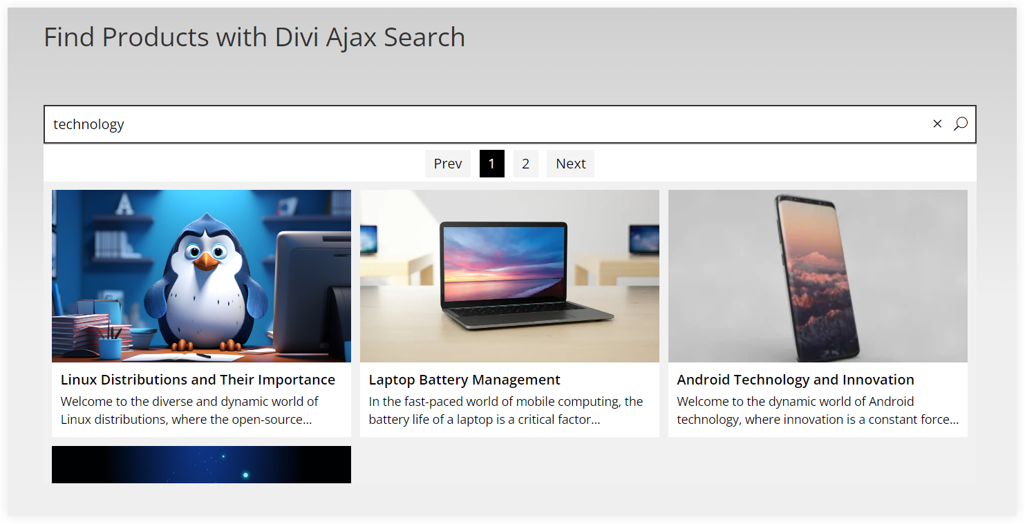 Divi ajax search plugin layout one
