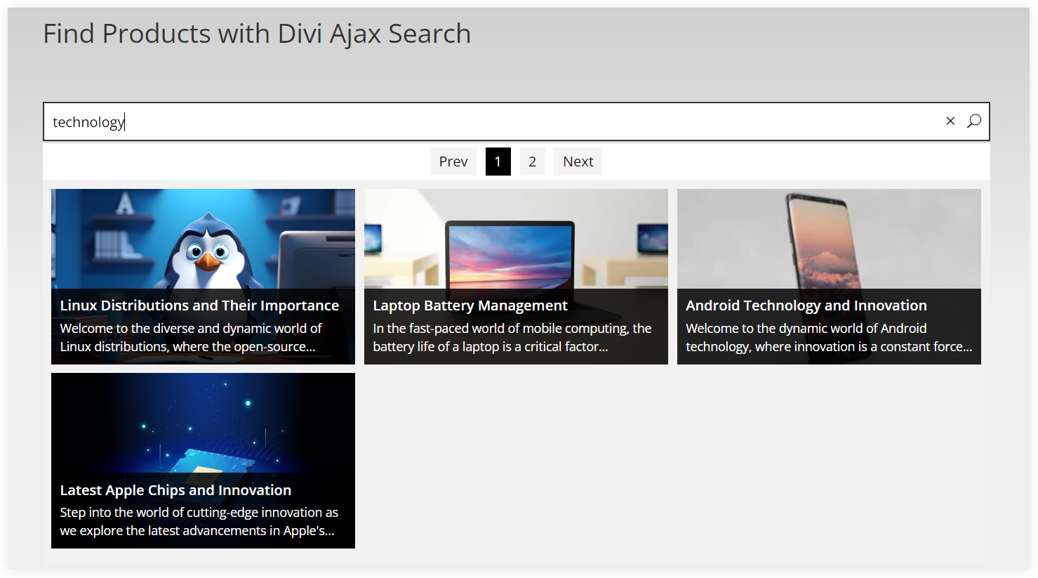 Divi ajax search plugin layout two