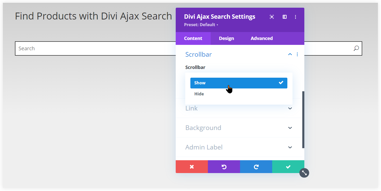 Scrollbar settings in Ajax search