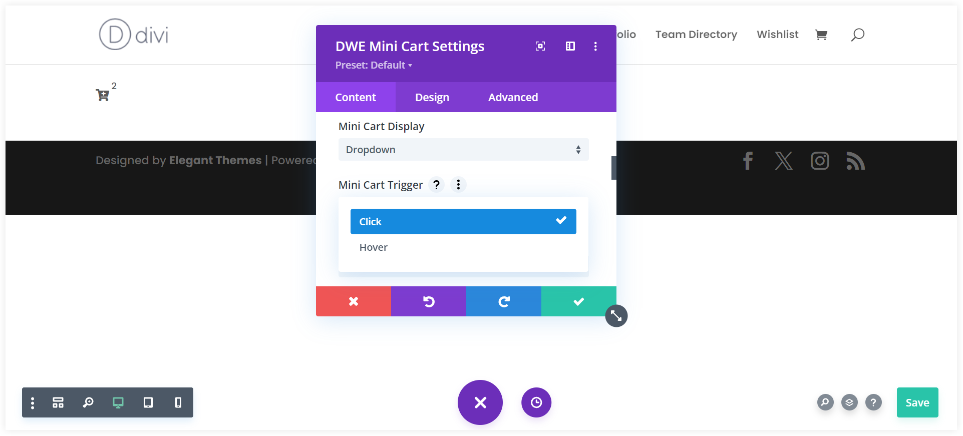 Configure Divi mini trigger