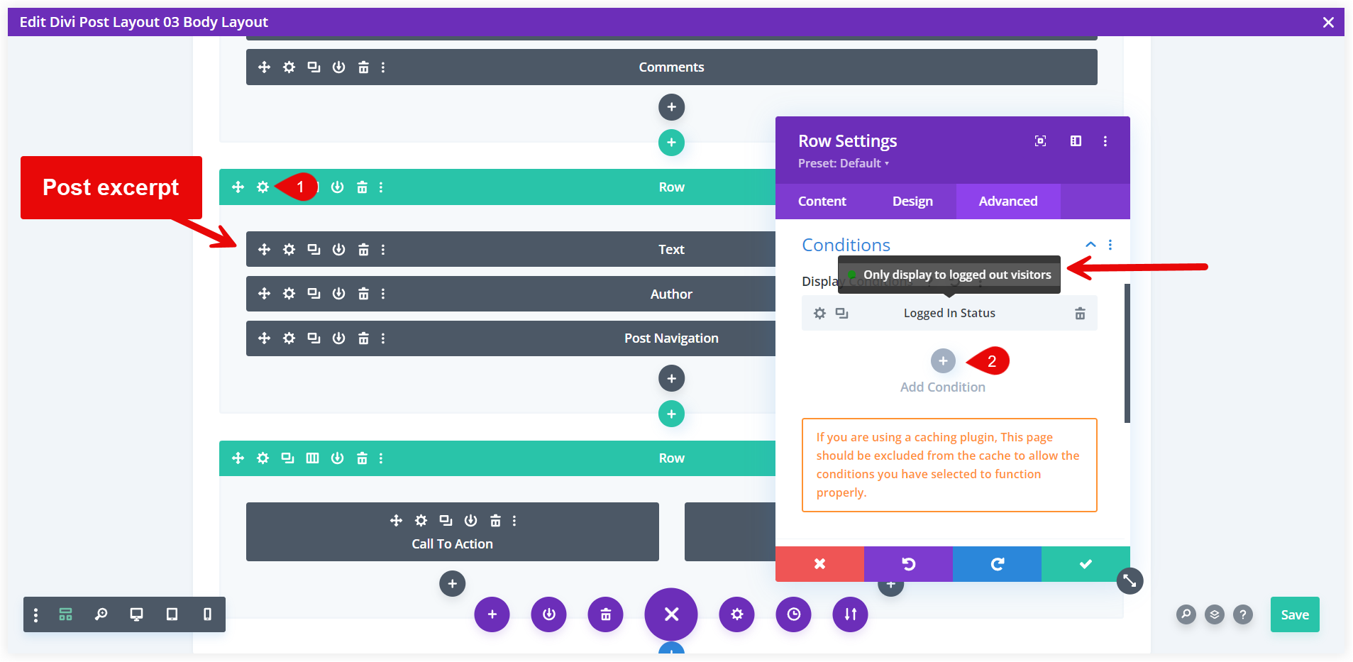 Display post excerpt using Divi conditions