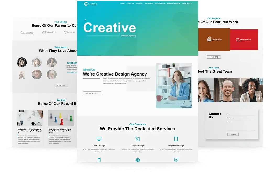 Divi agency home page sections