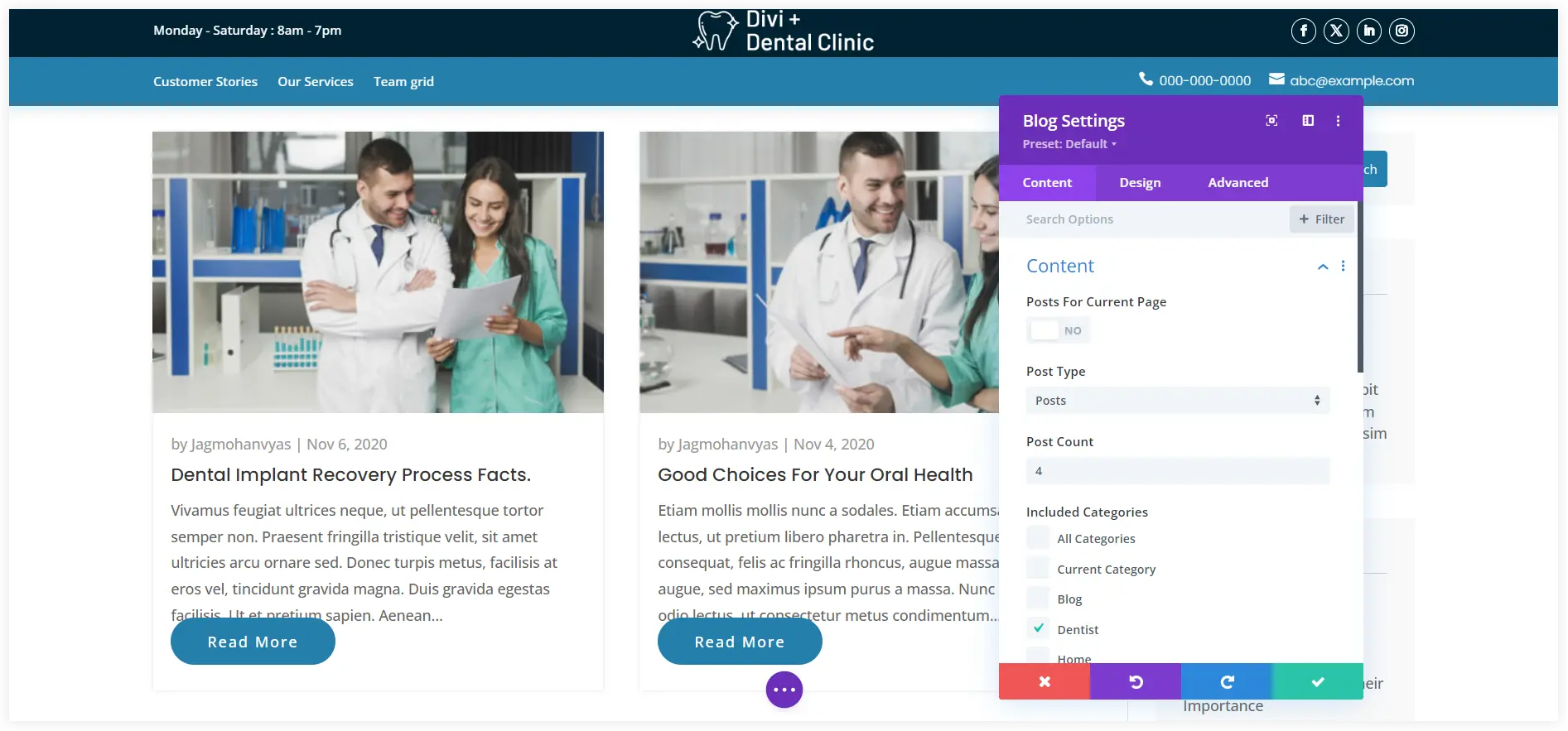 Divi dental theme layout