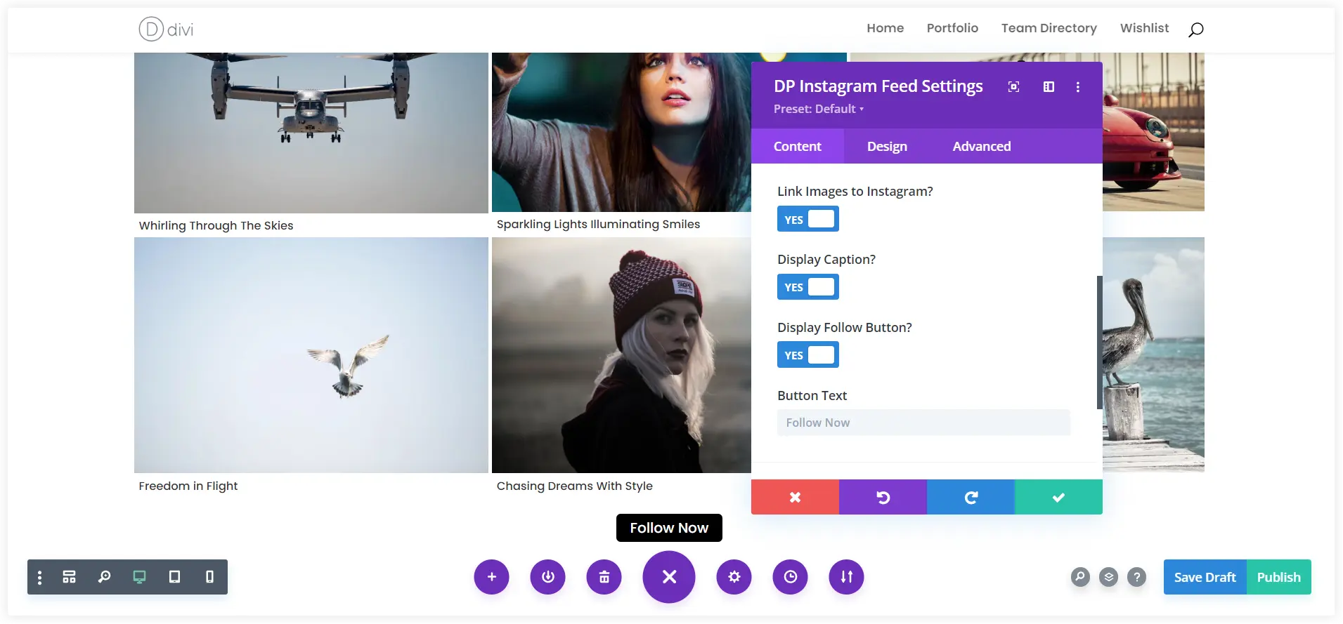 Divi Instagram feed captions