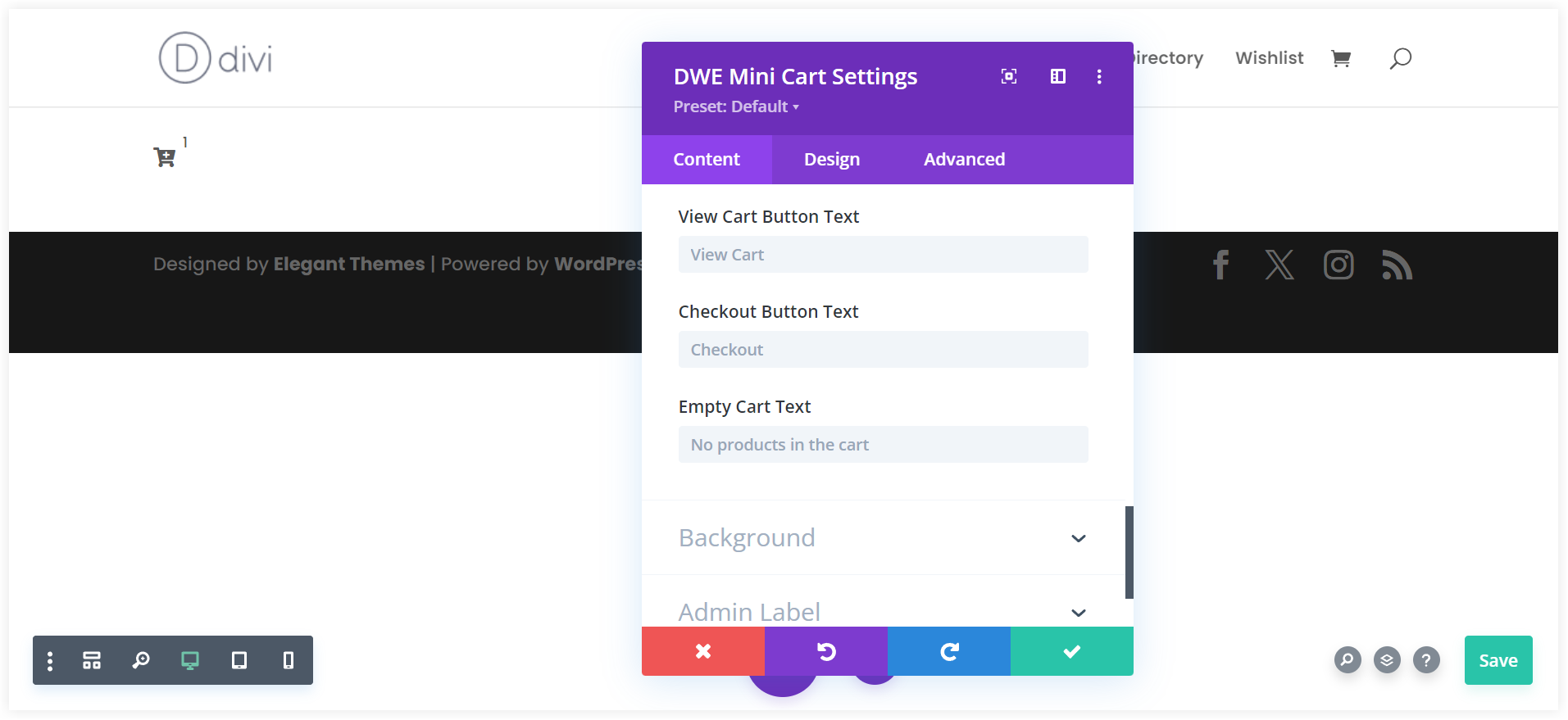 Divi mini cart enable cart and checkout buttons