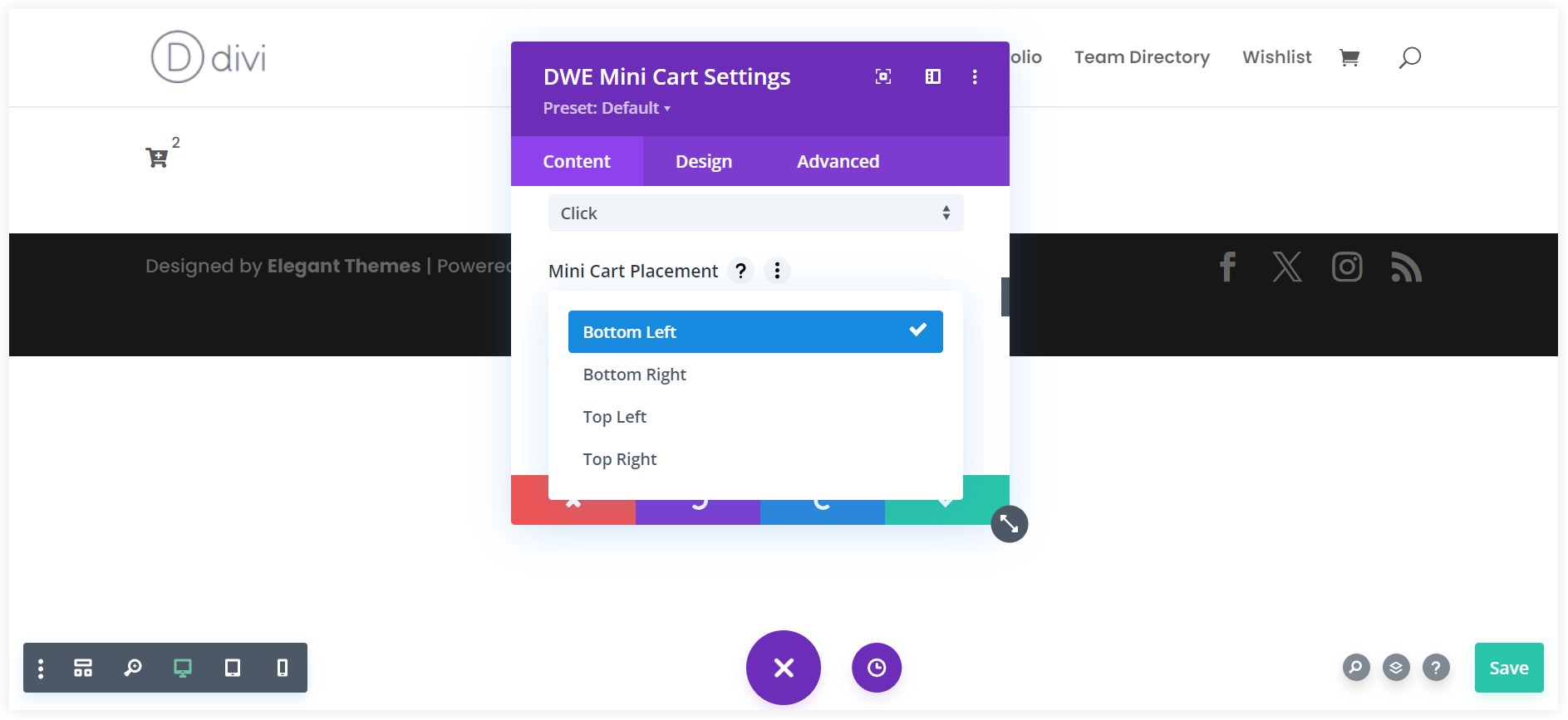 Configure Divi mini display