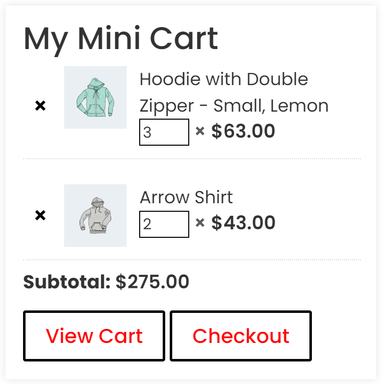 Divi mini cart display parameters