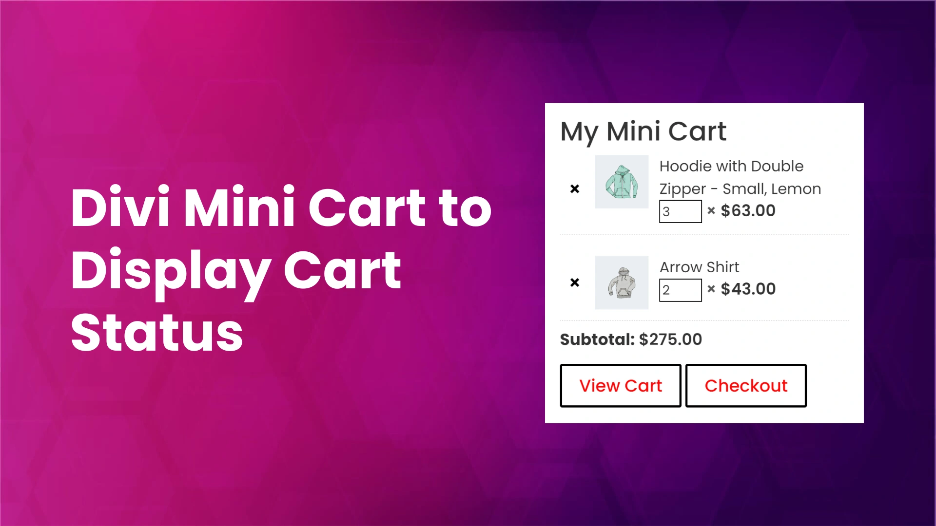 Divi mini cart to display cart information