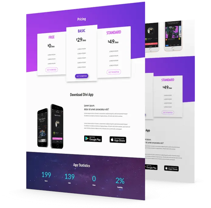 Divi mobile app landing page